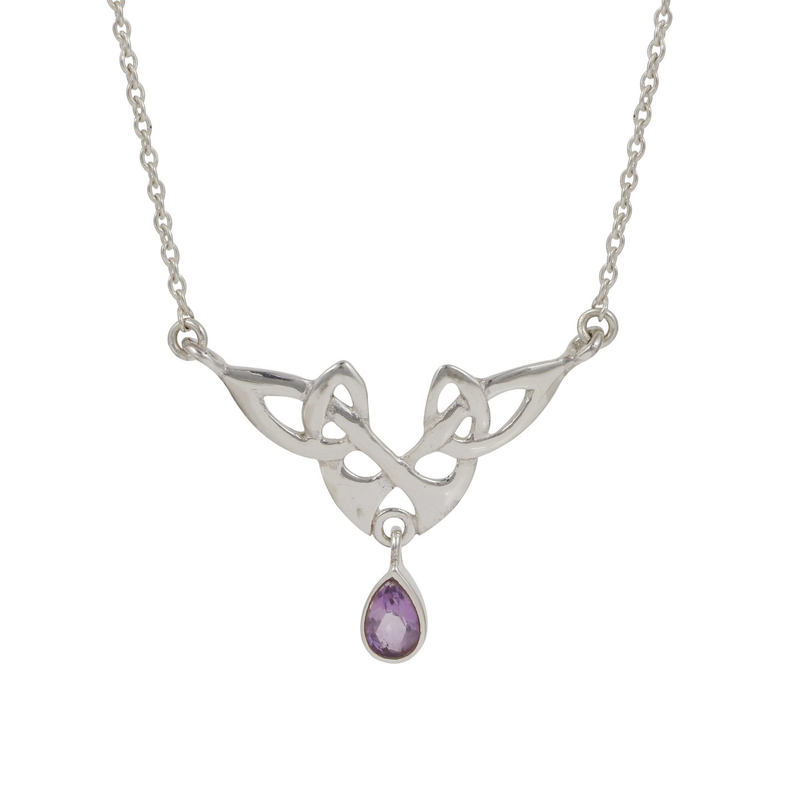 Celtic-Inspired Sterling Silver Pendant with Purple Teardrop Stone