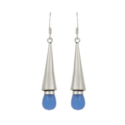 Modern Sterling Silver Cone Earrings with Blue Chalcedony Drops