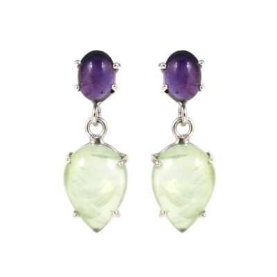 Dual-Stone Sterling Silver Earrings with Amethyst and Green Quartz Drops